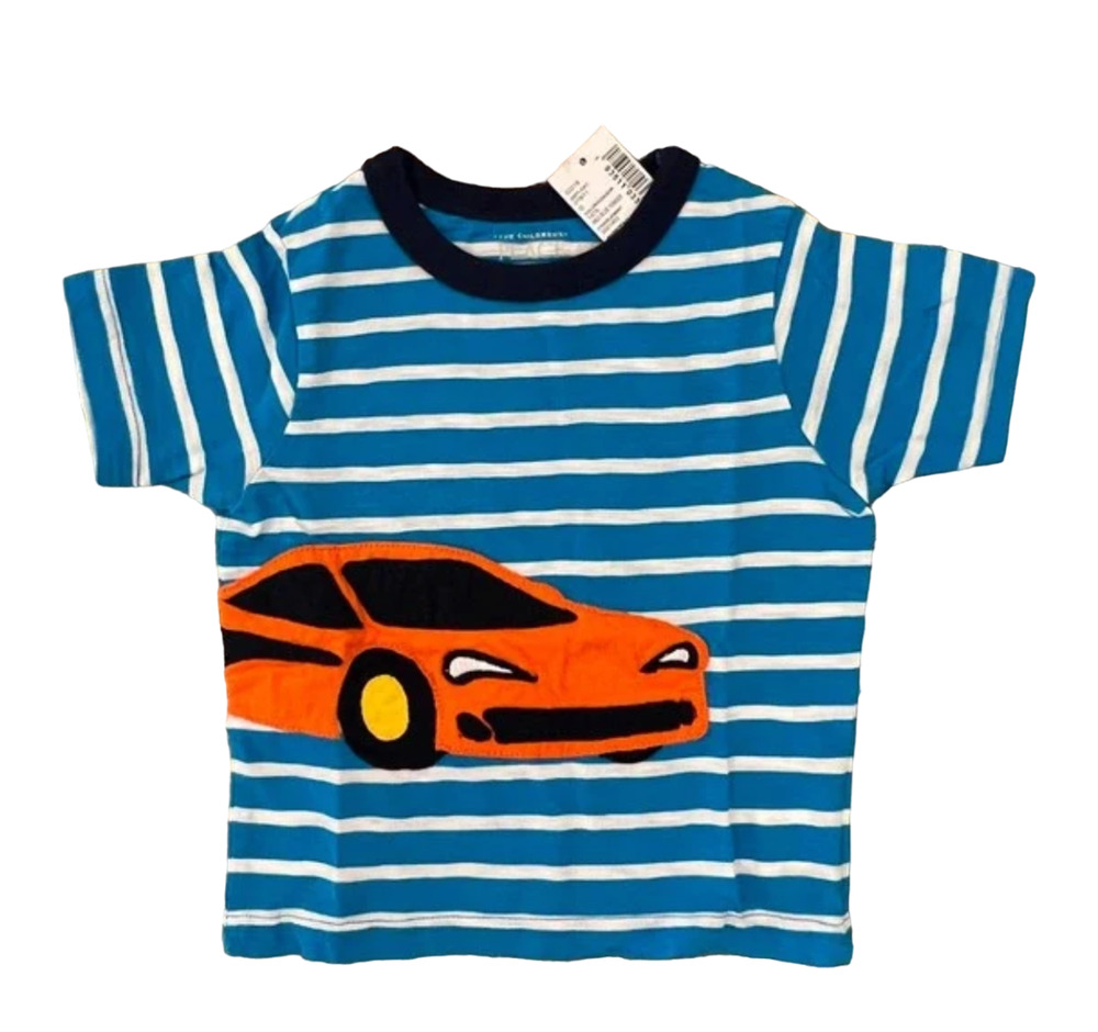 NWT Children's Place Turquoise & White Stripe W/Embroidered Car Tee